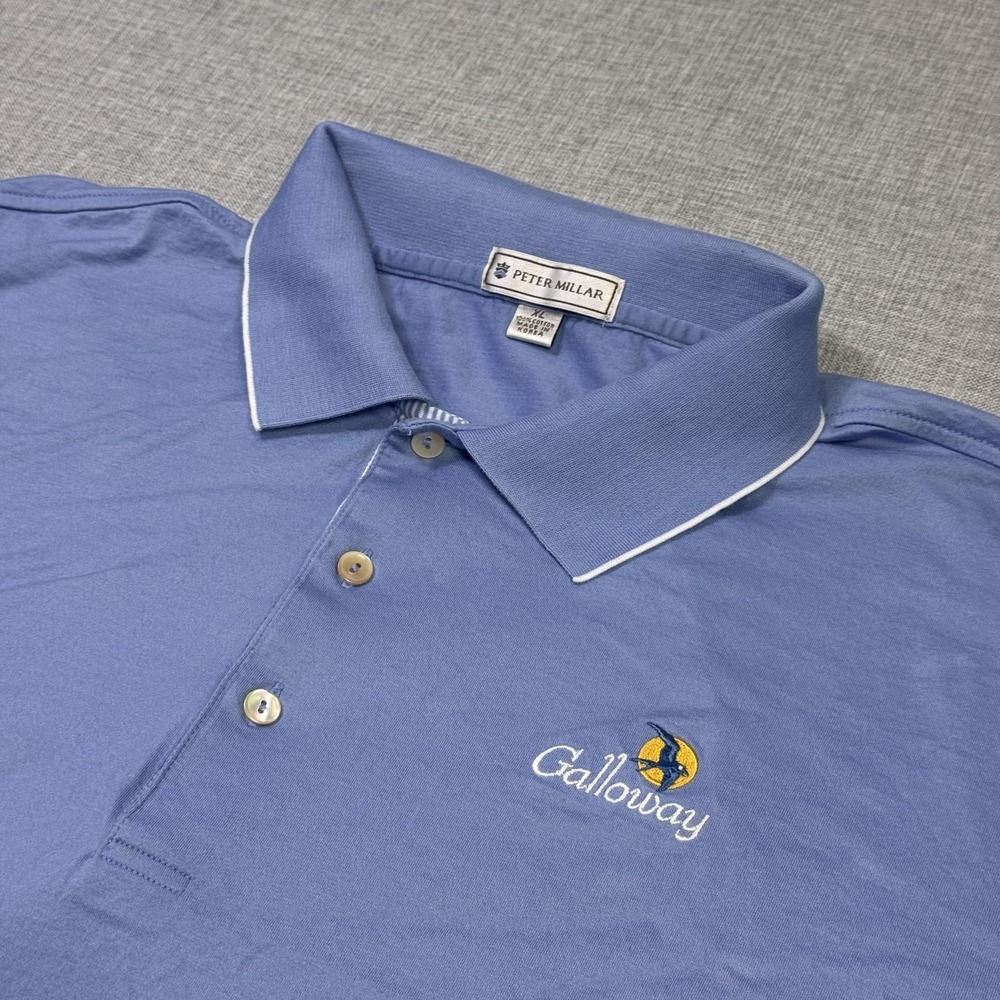 Peter Millar Polo Shirt Men XL Blue Golf Performance Collared Embroidered Cotton